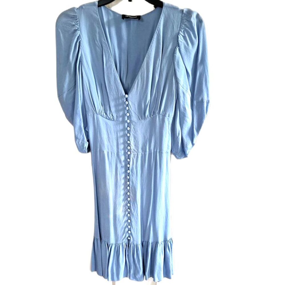 The Kooples Paris Dress Light Blue Button Smock Half Sleeve VNeck Womens 0 XS